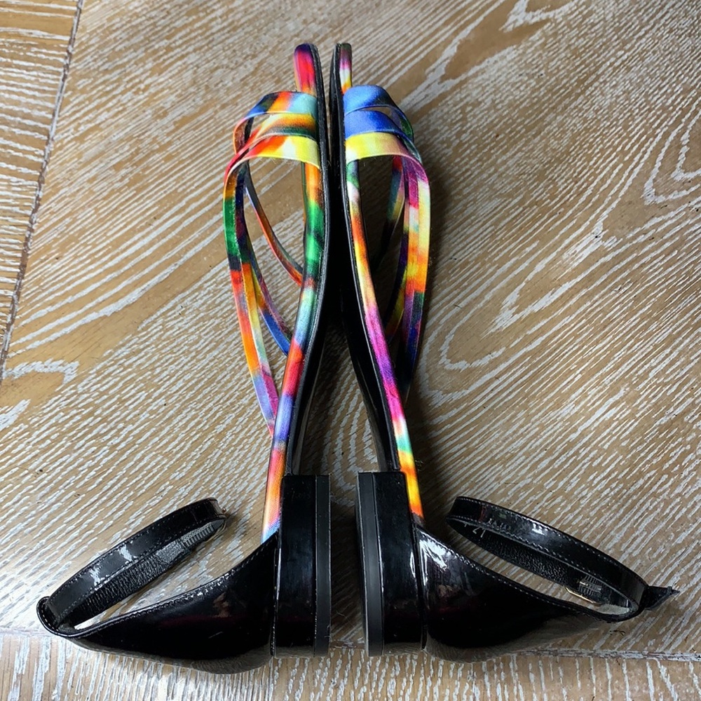 ROBERT CLERGERIE Black Strappy Flat Multi Watercolor Sandals 8.5 - Picture 8 of 11